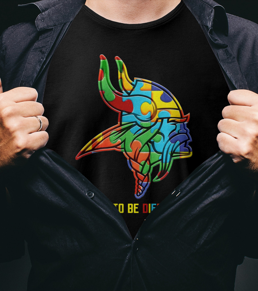 Vikings It's OK To Be Different Colorful Puzzle Viking Helmet T-Shirt