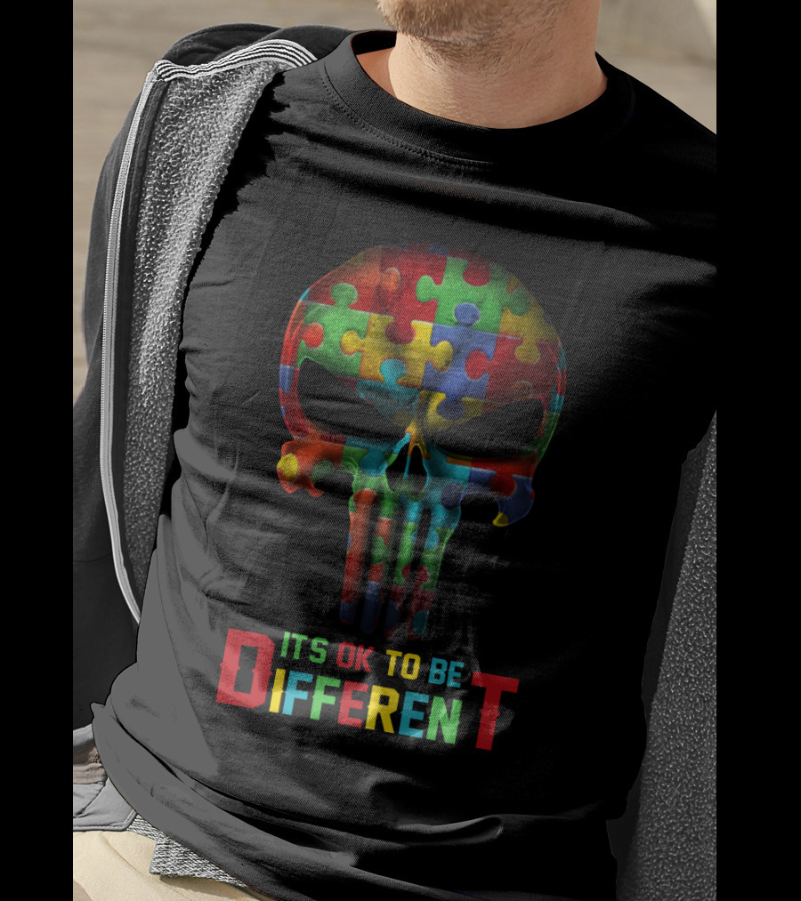 Its OK To Be Different Puzzle Skull T-Shirt