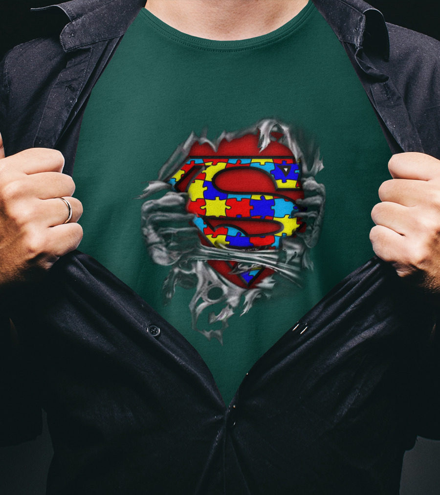 Superman Autism Strong Puzzle T-Shirt