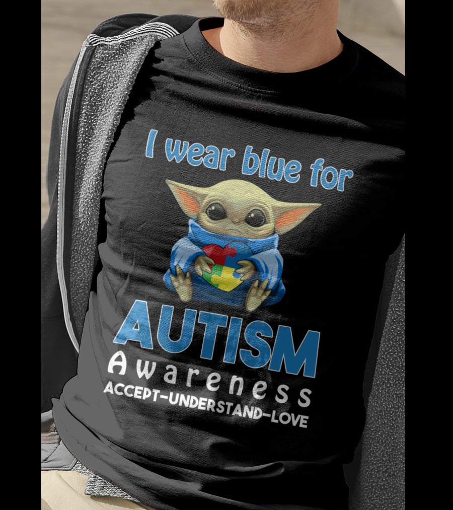 I Wear Blue For Autism Awareness Accept Understand Love Puzzle Baby Alien T-Shirt