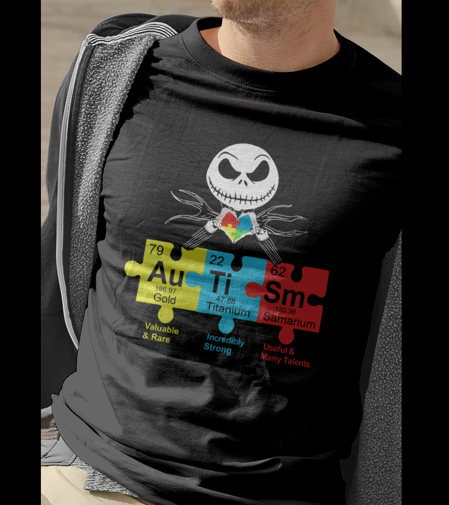 Autism Gold Titanium Samarium Jack Skellington Puzzle Elements T-Shirt