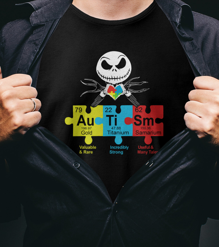 Autism Gold Titanium Samarium Jack Skellington Puzzle Elements T-Shirt