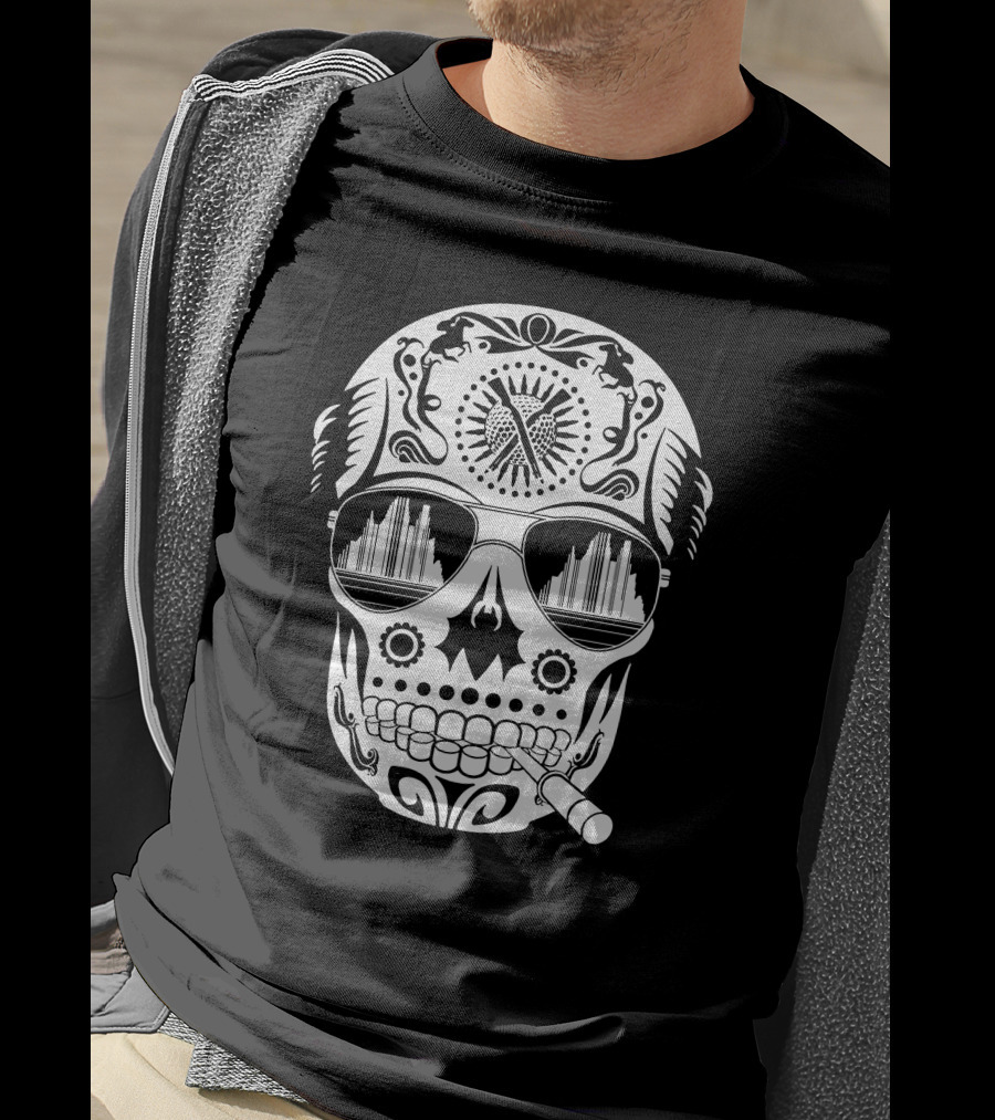 Hunter Skull Thompson Sugar Skull With Sunglasses And Cigarette T-Shirt