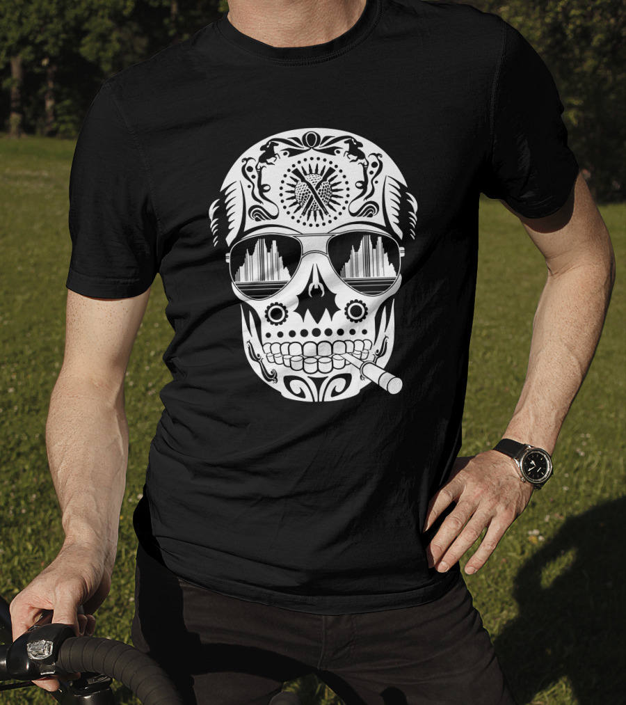 Hunter Skull Thompson Sugar Skull With Sunglasses And Cigarette T-Shirt