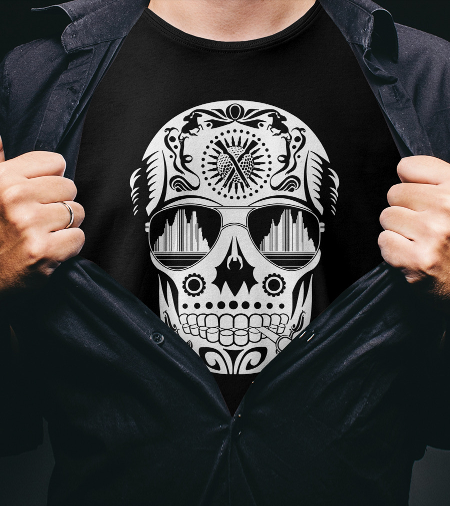 Hunter Skull Thompson Sugar Skull With Sunglasses And Cigarette T-Shirt