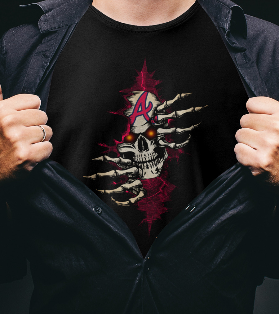 Skull With Braves Inspired A Logo And Skeletal Hands T-Shirt