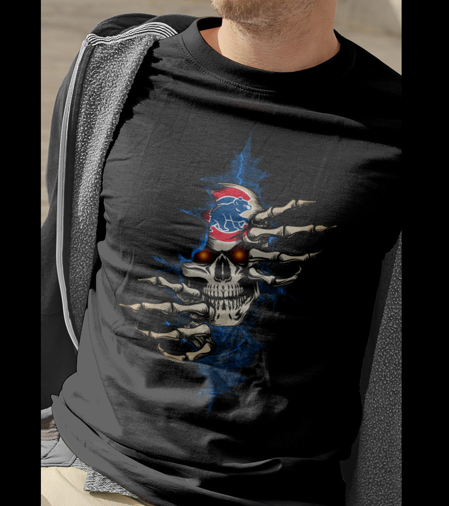 Skull Cubs Mascot With Skeletal Hand And Glowing Eyes T-Shirt