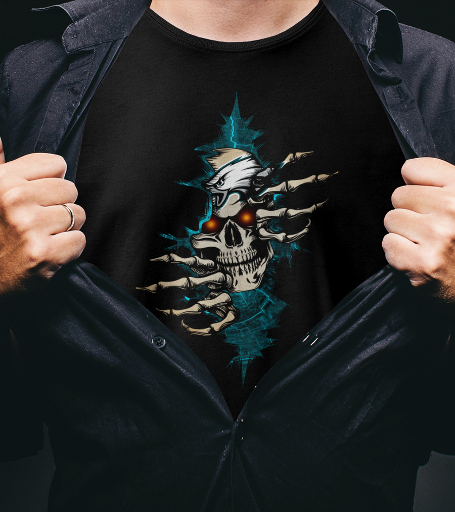 Skull With Flaming Eyes And Eagle Claws Explosion T-Shirt
