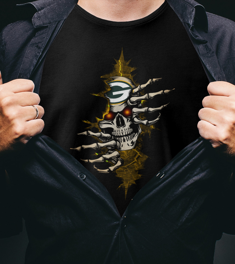 Skull Packers Green Bay Football Skeleton Hand T-Shirt