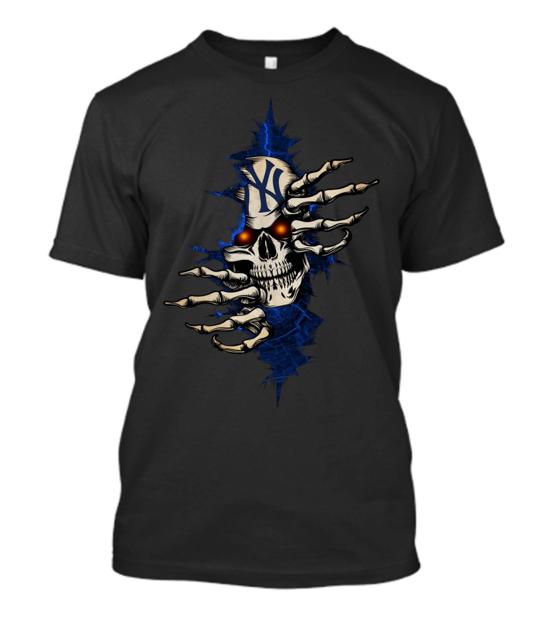 Skull Yankees NY Logo Skeleton Hands Red Eyes T-Shirt