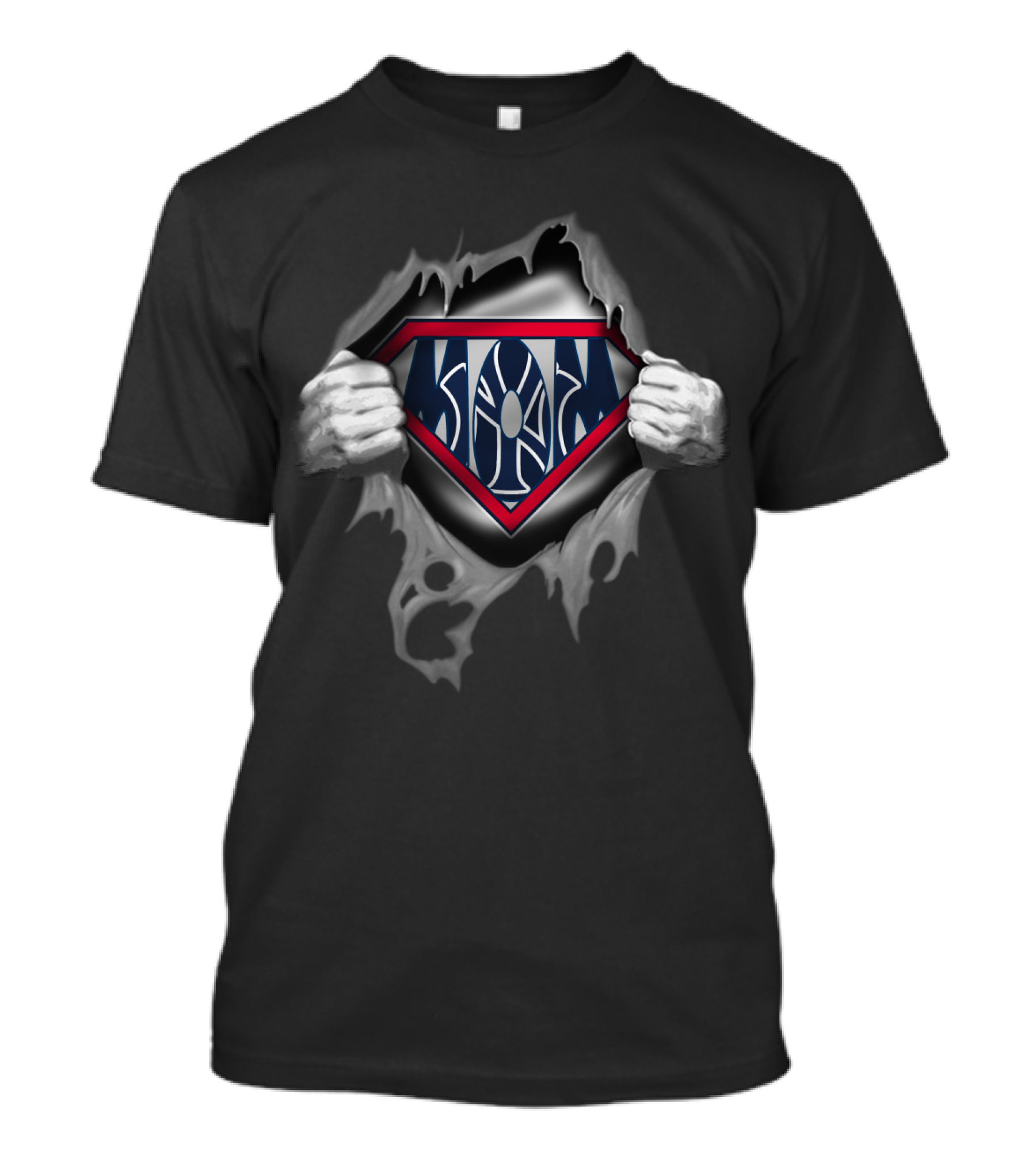 Super Mom Yankees Logo Hands Pulling Open T-Shirt