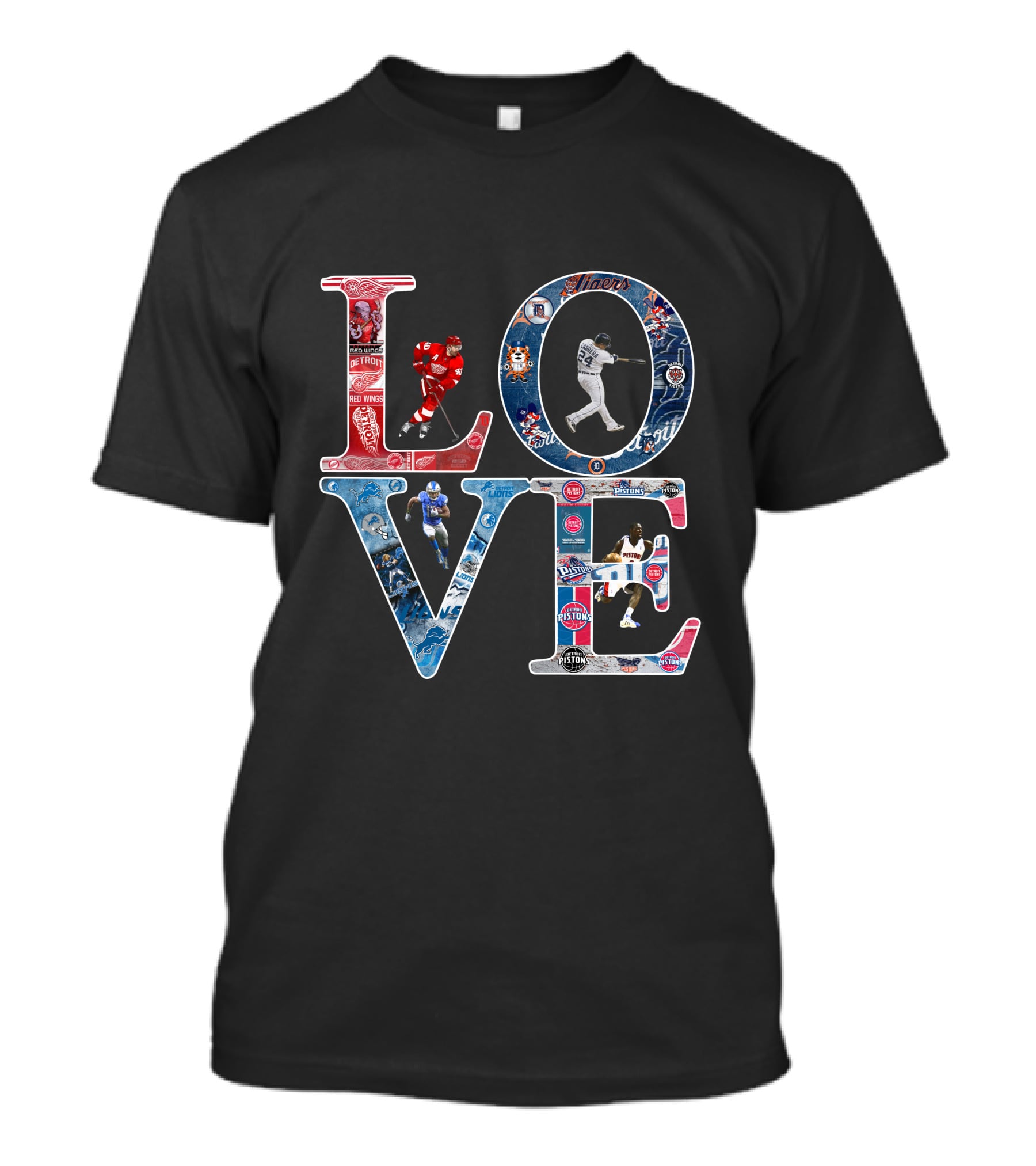Detroit Lions Tigers Pistons Red Wings Love T-Shirt