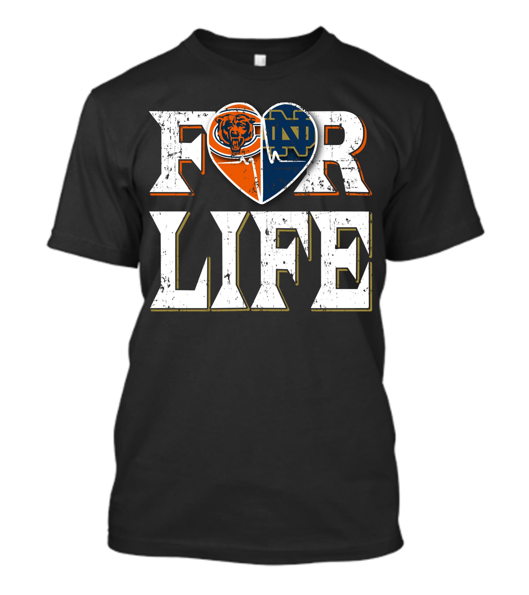 For Life Bears Notre Dame Fighting Irish Heart T-Shirt
