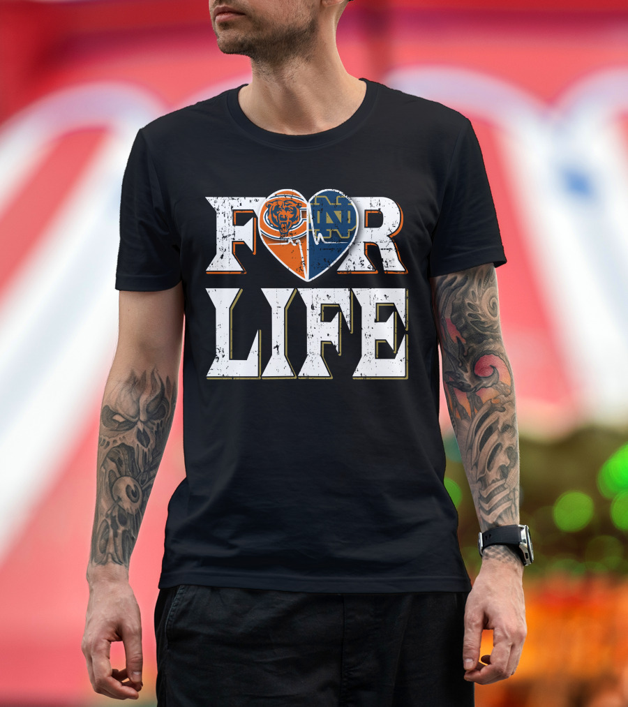 For Life Bears Notre Dame Fighting Irish Heart T-Shirt