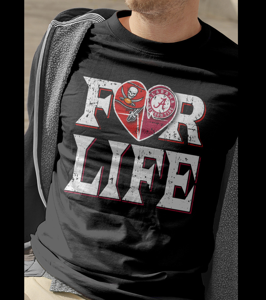 For Life Buccaneers Alabama Crimson Tide Heart T-Shirt
