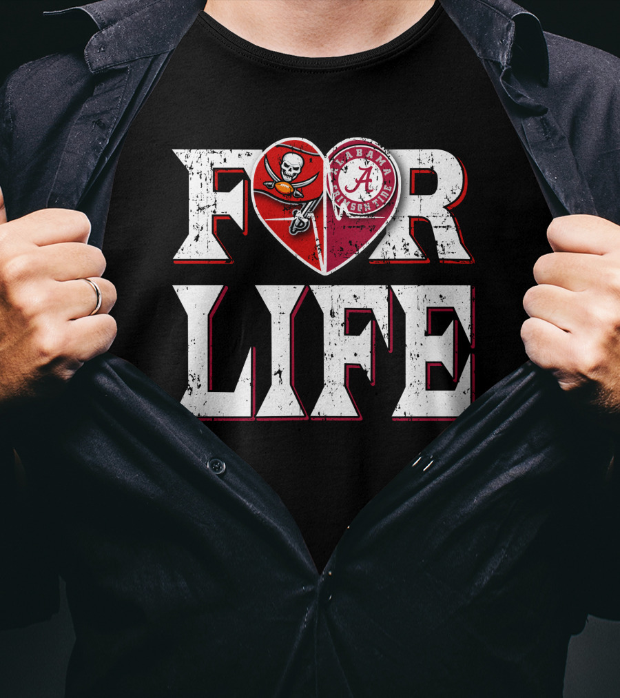 For Life Buccaneers Alabama Crimson Tide Heart T-Shirt
