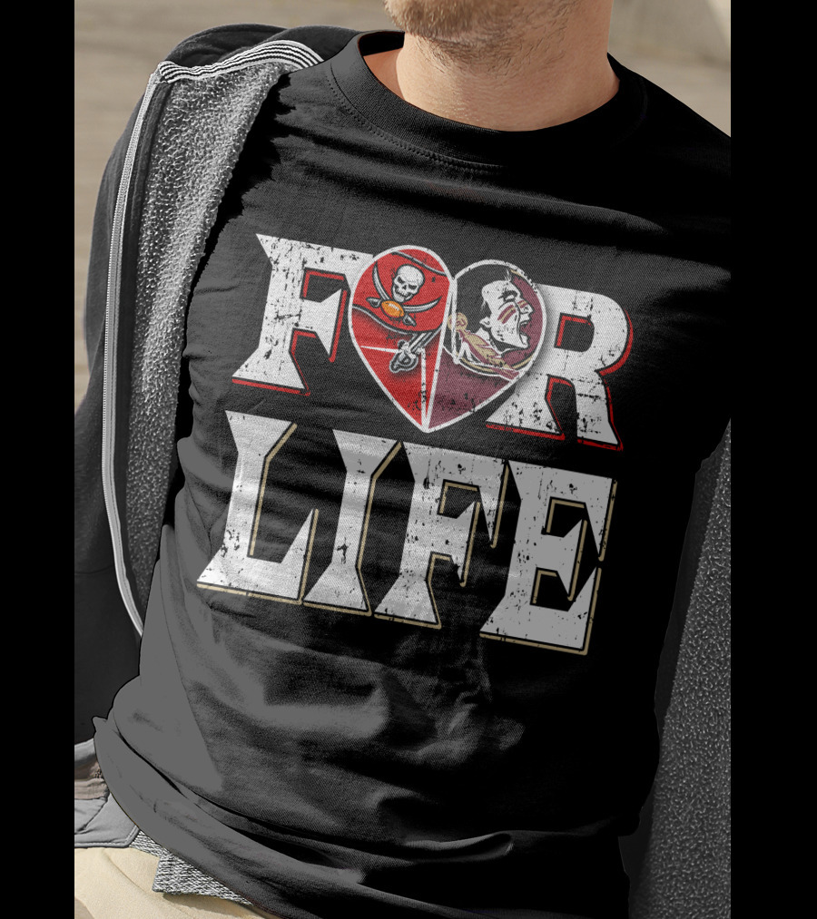 For Life Buccaneers Seminoles Logos Heart T-Shirt
