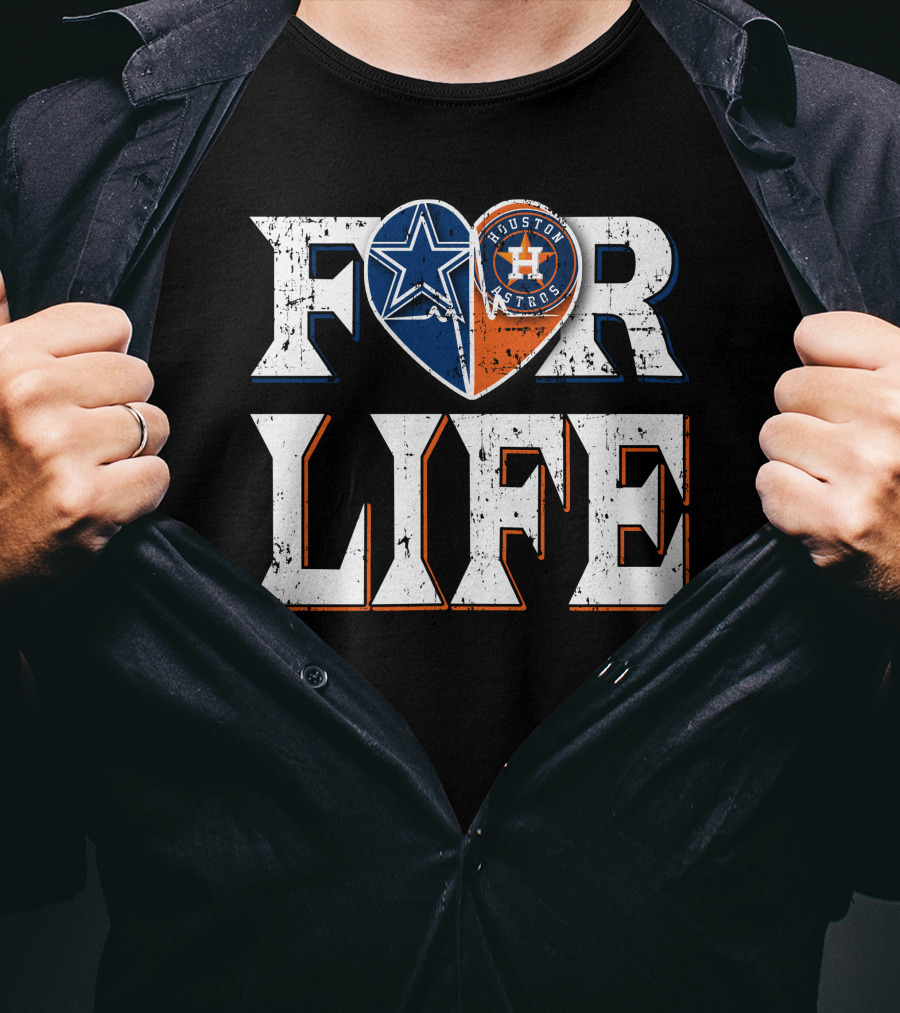 For Life Dallas Cowboys Houston Astros Heart T-Shirt