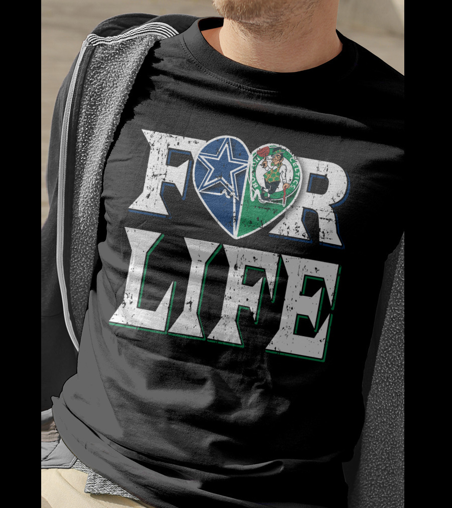 For Life Dallas Cowboys Boston Celtics Logo Heart T-Shirt