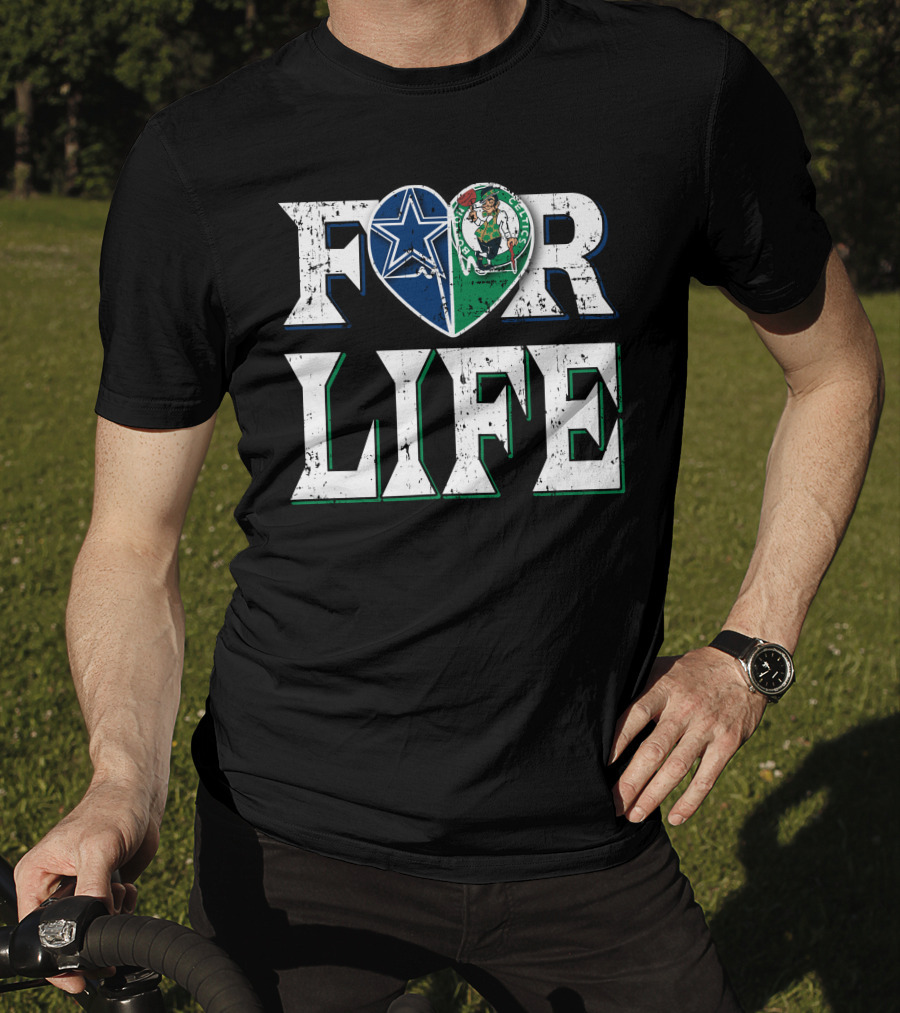 For Life Dallas Cowboys Boston Celtics Logo Heart T-Shirt