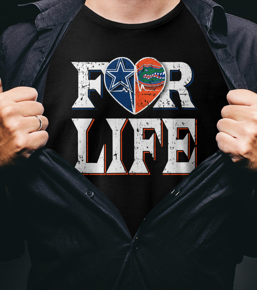 For Life Cowboys Gators Heart T-Shirt