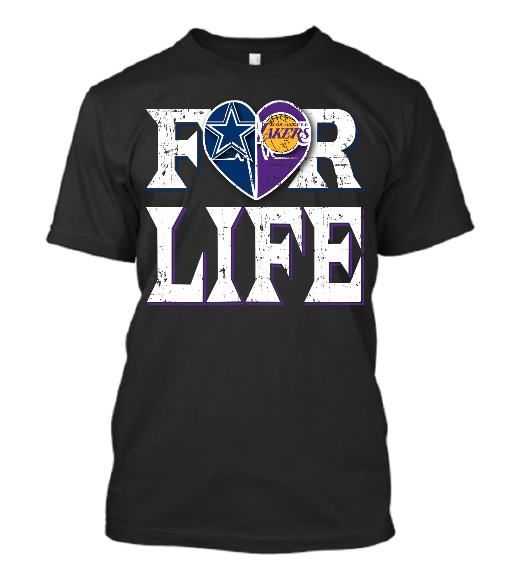 For Life Dallas Cowboys Los Angeles Lakers Heart T-Shirt