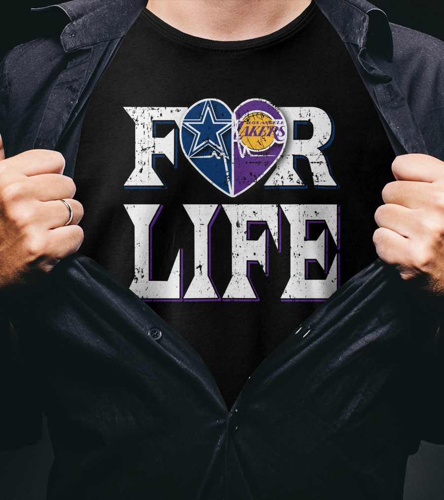 For Life Dallas Cowboys Los Angeles Lakers Heart T-Shirt