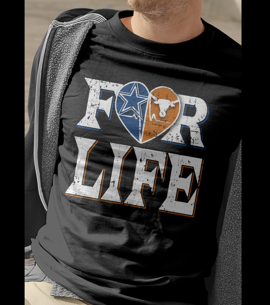 For Life Cowboys Longhorns Heart Star T-Shirt
