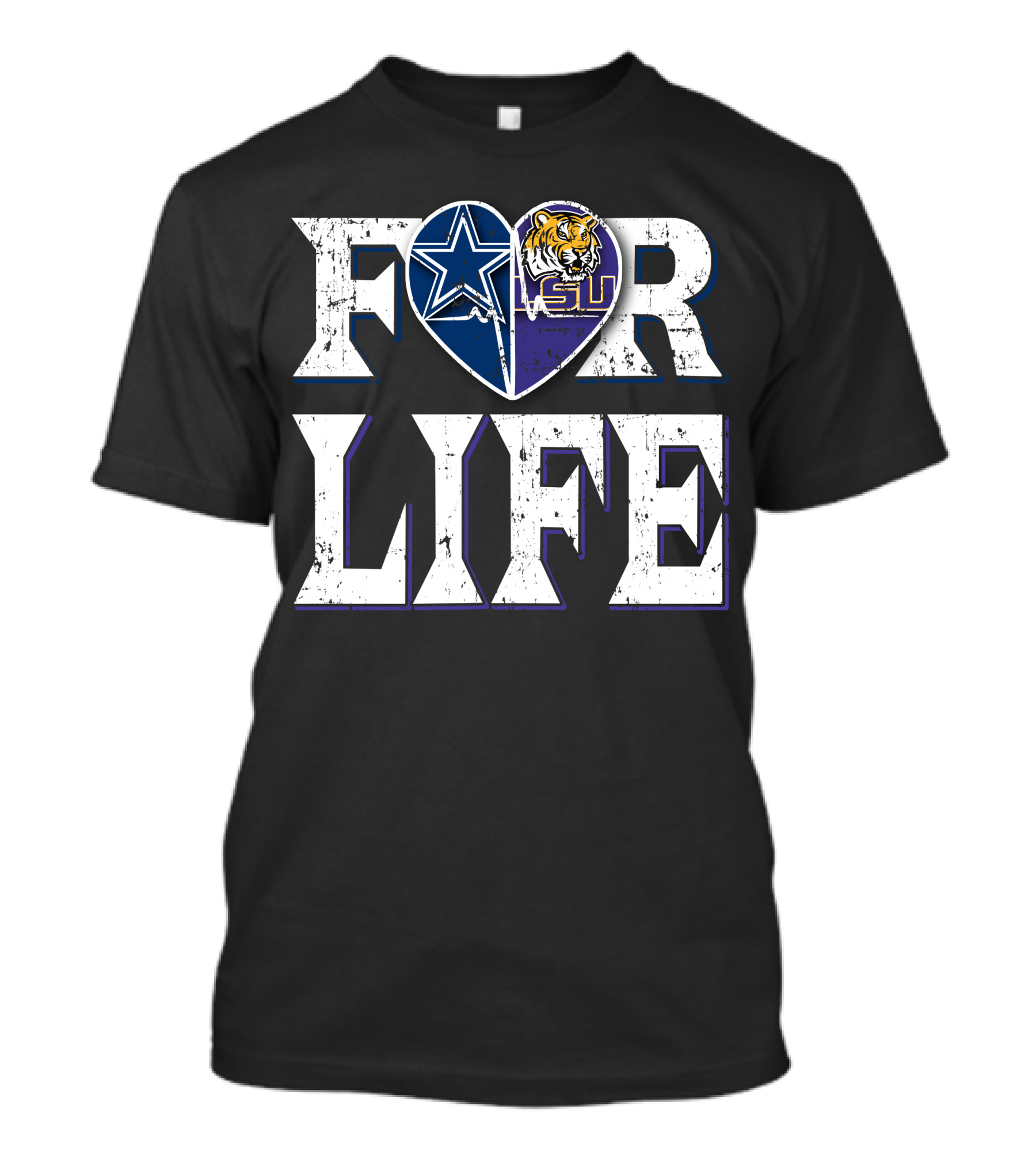For Life Cowboys Lsu Tiger Star Heart T-Shirt