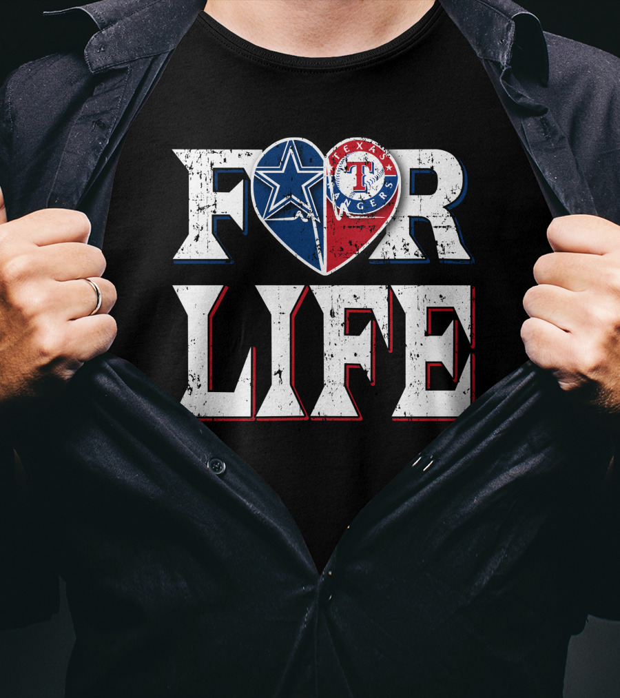 Dallas Cowboys Texas Rangers Heart For Life T-Shirt