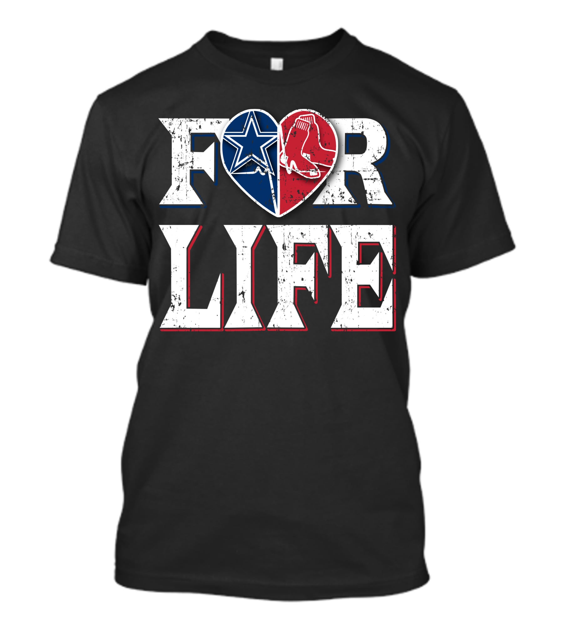 For Life Cowboys Red Sox Heart T-Shirt