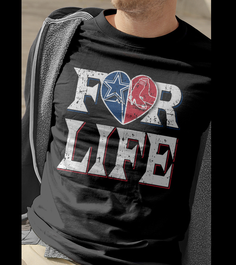 For Life Cowboys Red Sox Heart T-Shirt