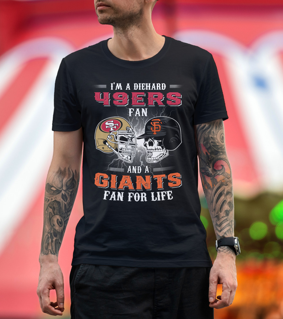 49ers Fan And A Giants Fan San Francisco Football And Baseball Helmets T-Shirt