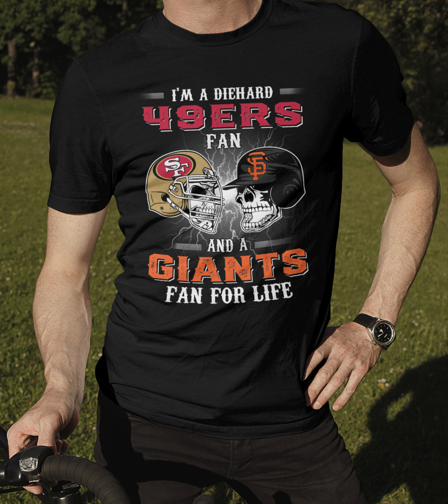 49ers Fan And A Giants Fan San Francisco Football And Baseball Helmets T-Shirt