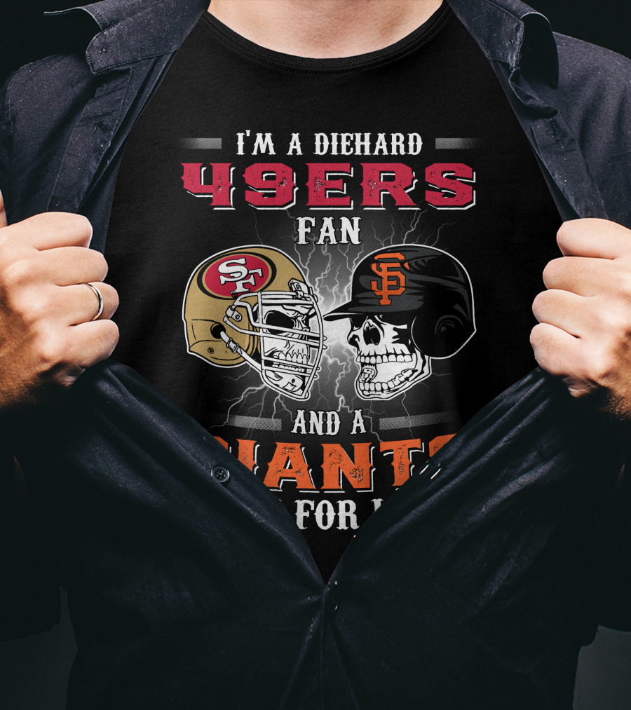 49ers Fan And A Giants Fan San Francisco Football And Baseball Helmets T-Shirt