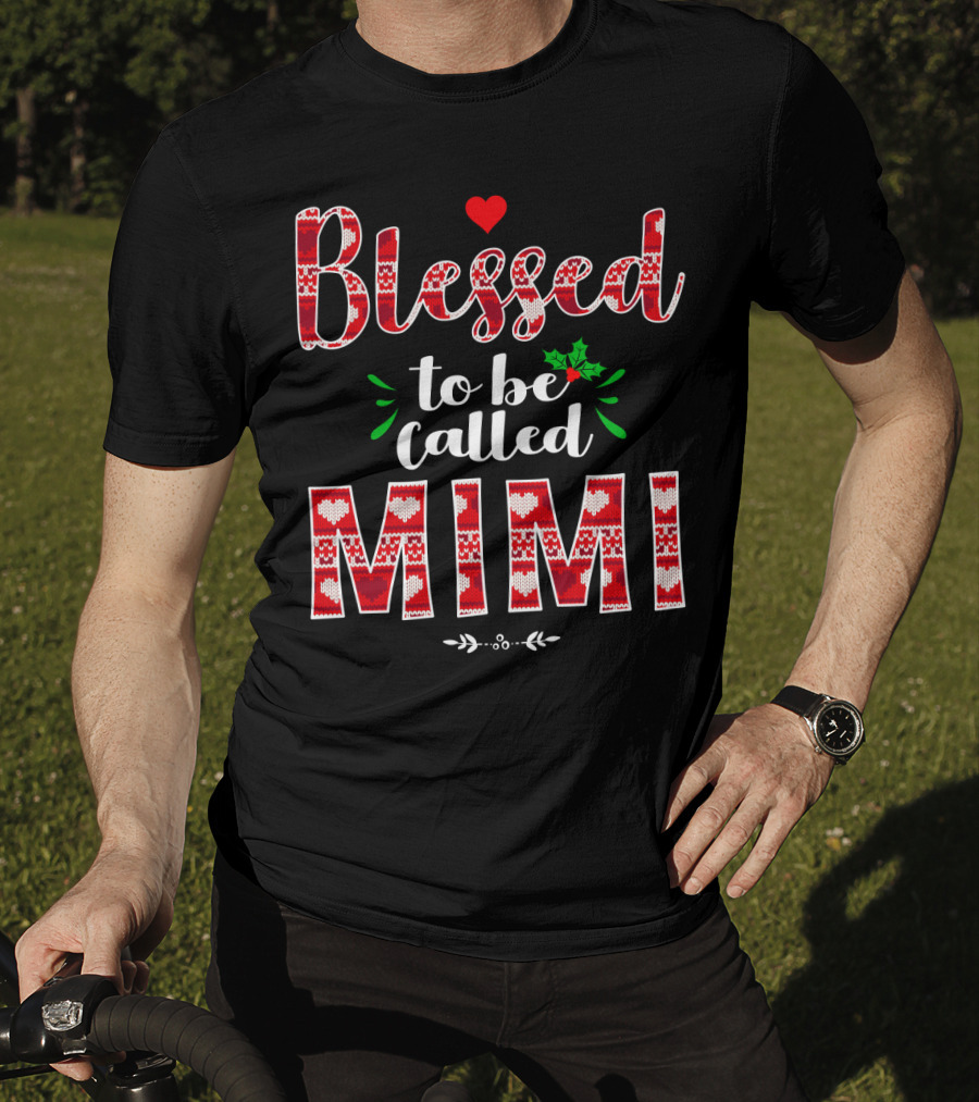 Blessed To Be Called Mimi Holiday Knit Pattern Heart And Holly T-Shirt