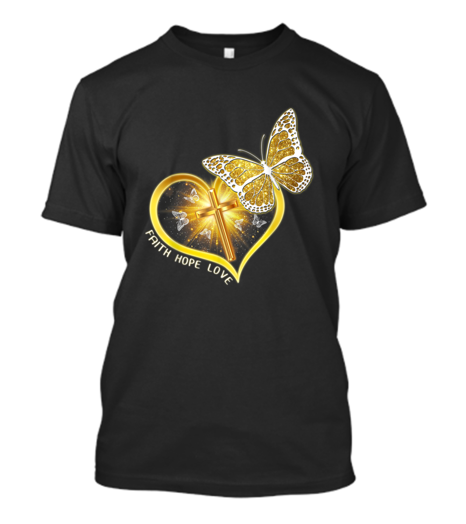 Faith Hope Love Butterfly Heart Christian Cross Jesus T-Shirt
