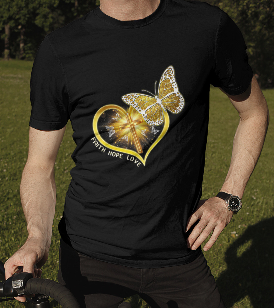 Faith Hope Love Butterfly Heart Christian Cross Jesus T-Shirt