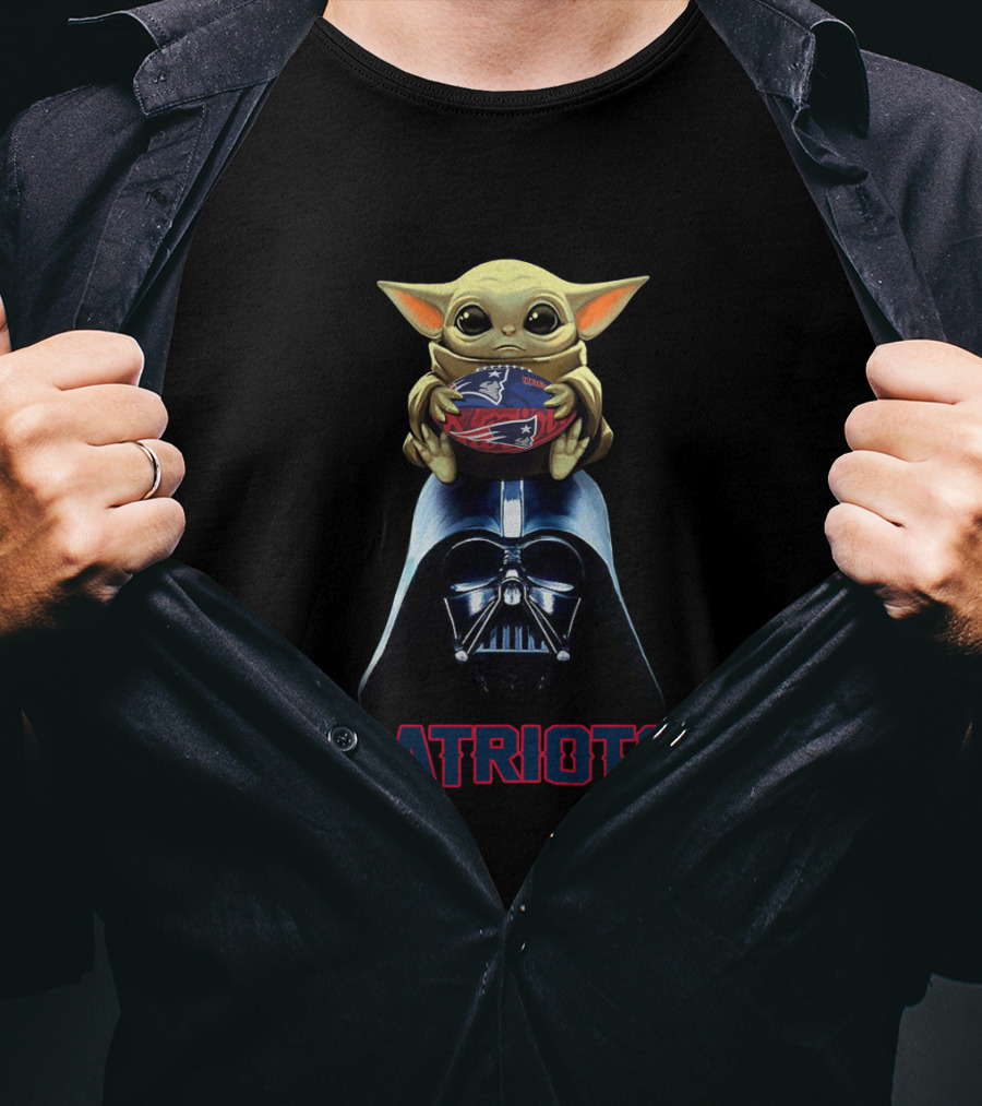 Darth Vader Baby Yoda Holding New England Patriots Football T-Shirt