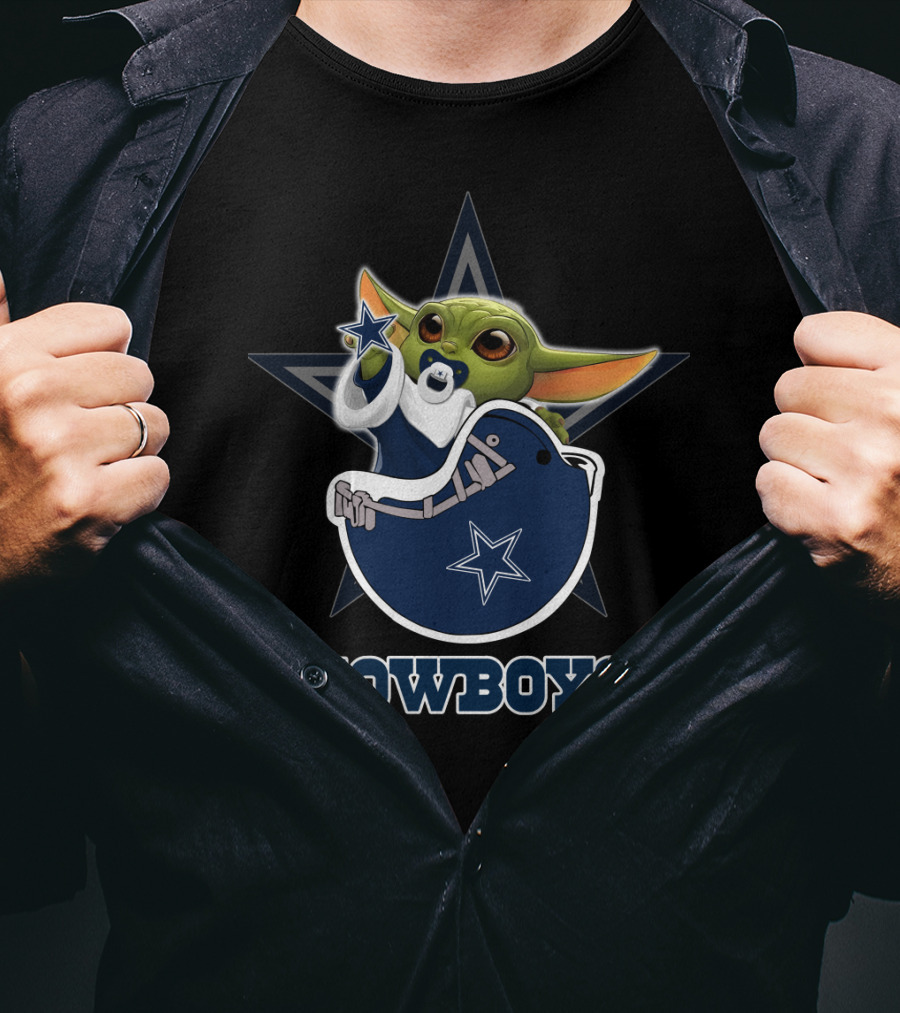 Cowboys Star Wars Baby Yoda Holding Helmet Nfl Dallas Football Fan Art Dh 009 Dc T-Shirt