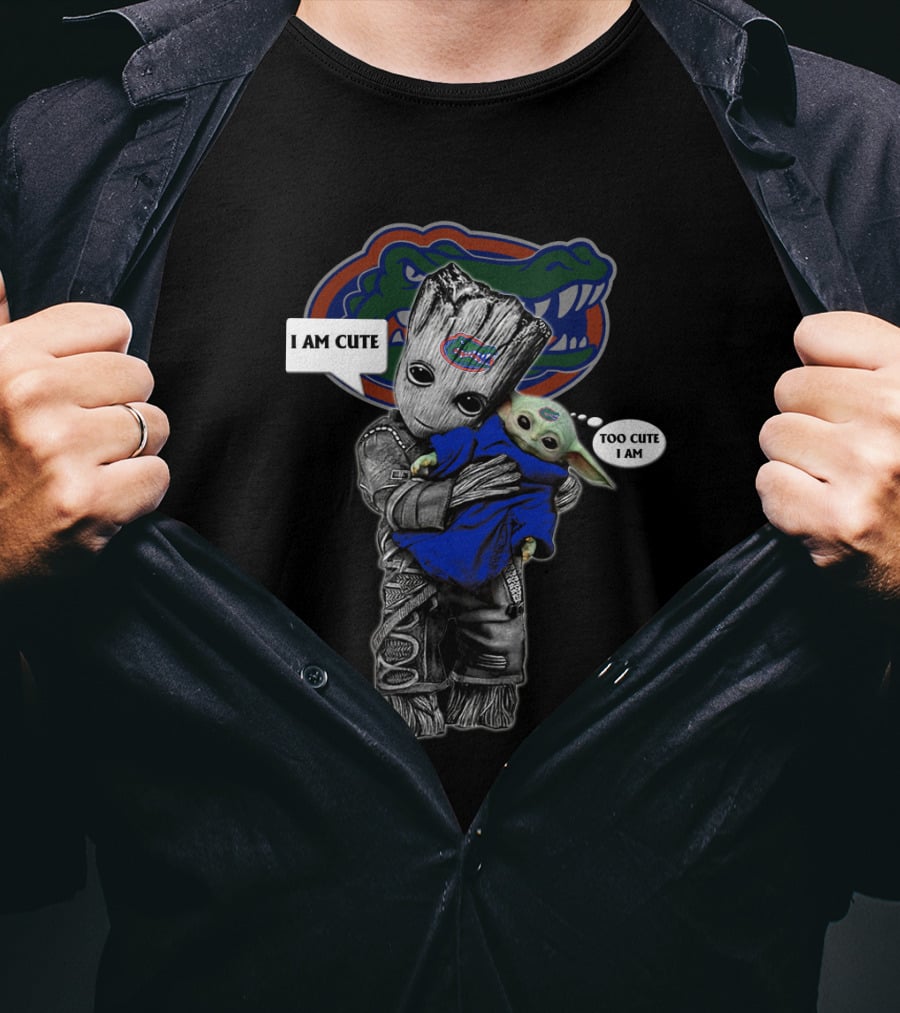 Groot And Baby Yoda Florida Gators I Am Cute Too Cute I Am T-Shirt