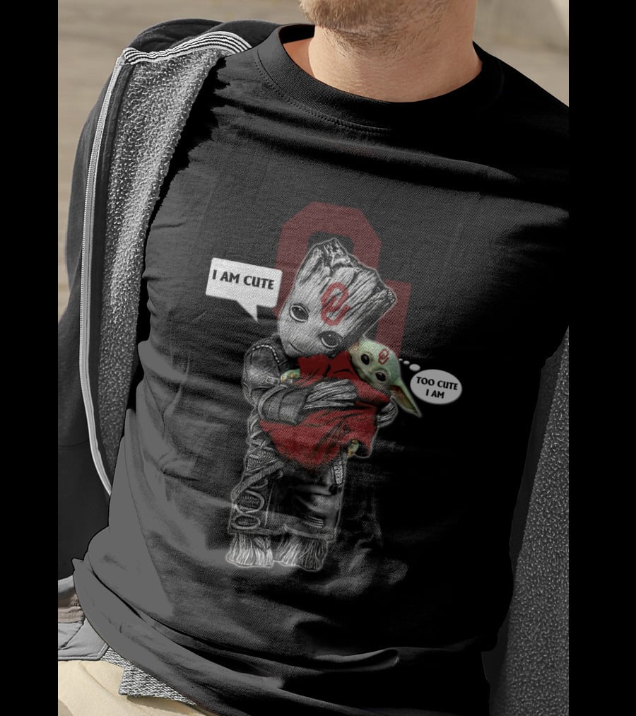 OU Baby Groot And Yoda I Am Cute Too Cute I Am NCAA T-Shirt