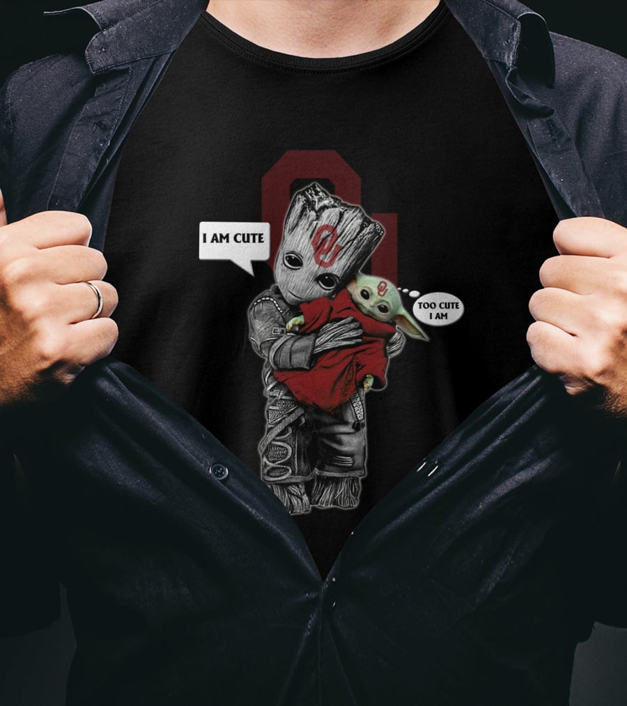 OU Baby Groot And Yoda I Am Cute Too Cute I Am NCAA T-Shirt