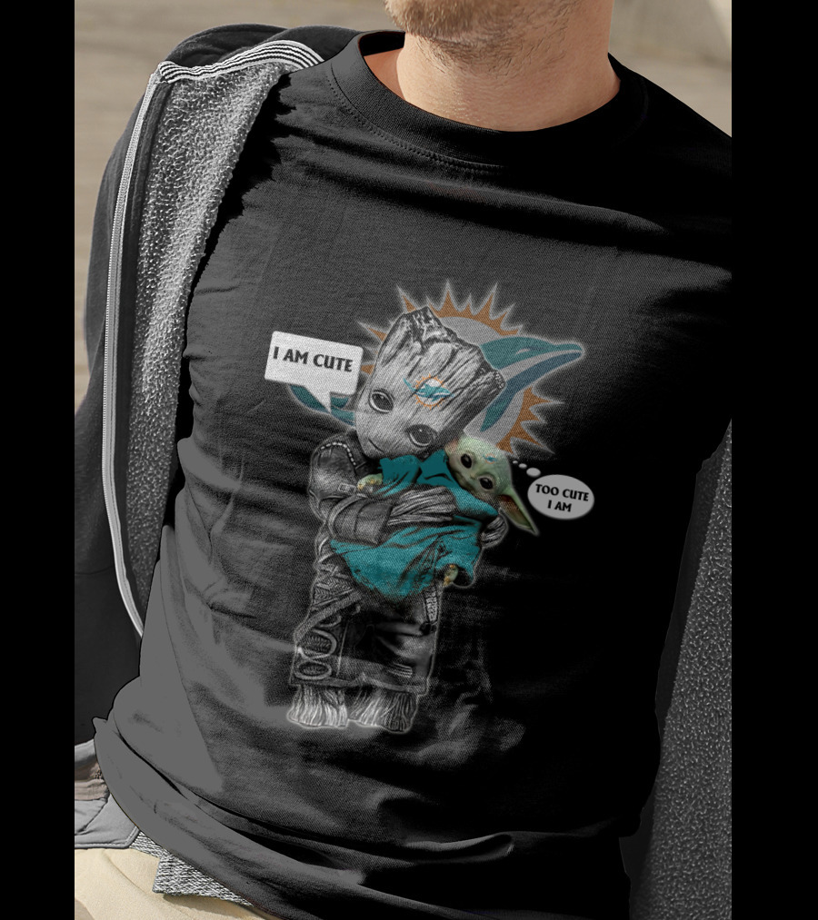 MD 010 NFL Miami Dolphins Groot Baby Yoda Cute I Am T-Shirt