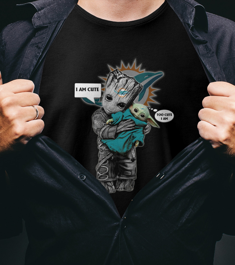 MD 010 NFL Miami Dolphins Groot Baby Yoda Cute I Am T-Shirt