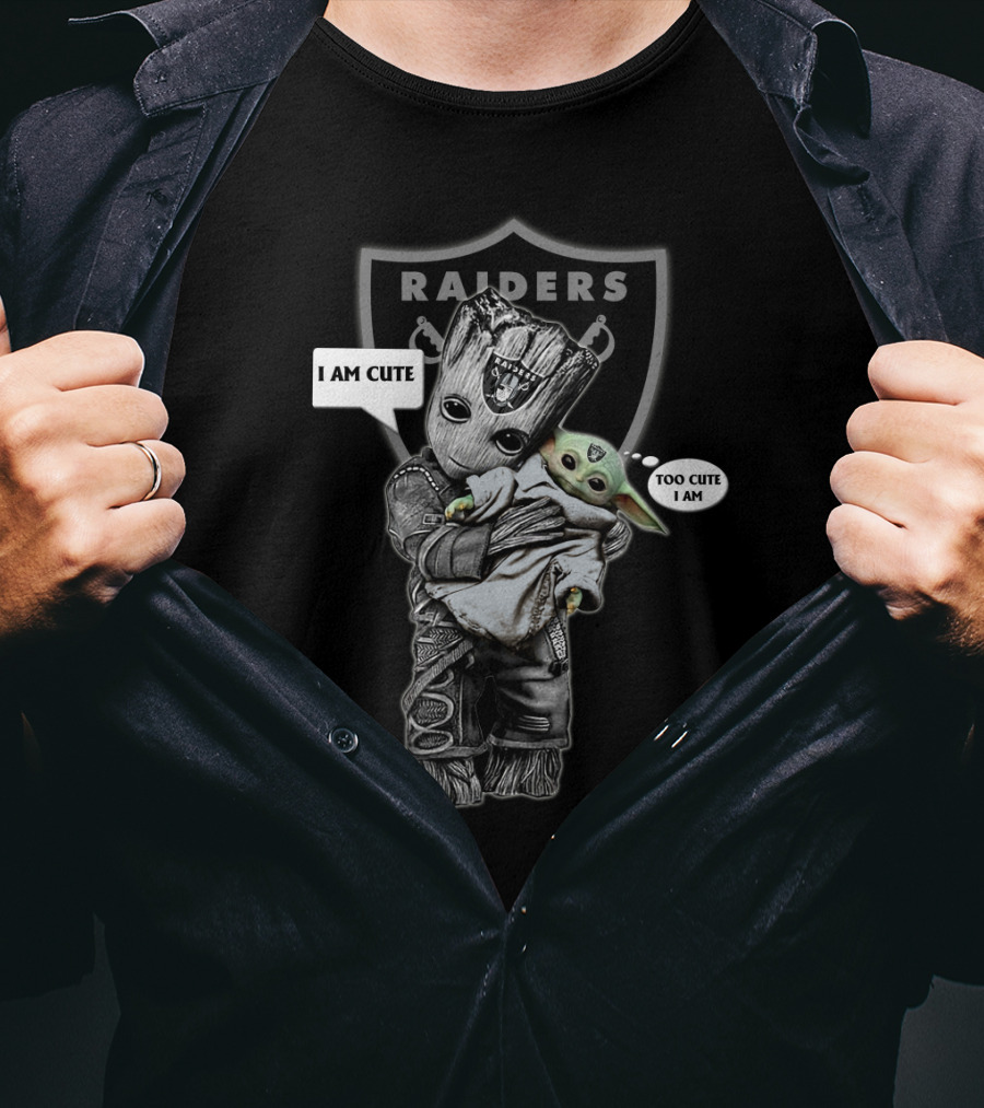 RAIDERS I AM CUTE TOO CUTE Yoda Groot NFL T-Shirt