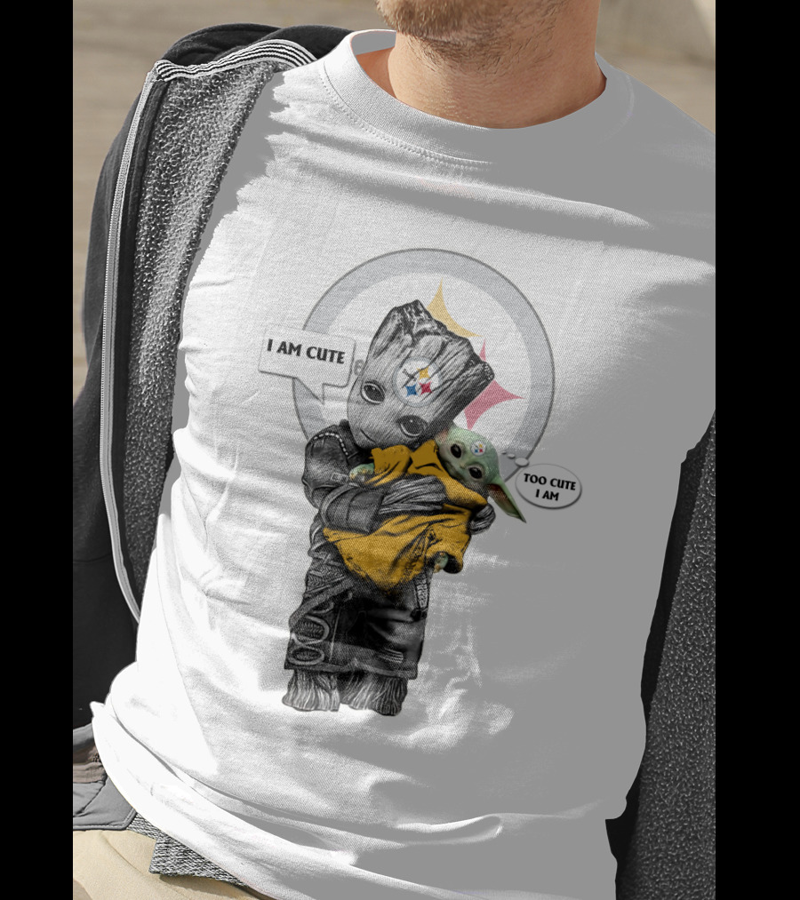 I AM CUTE TOO CUTE I AM Steelers NFL Yoda Groot T-Shirt