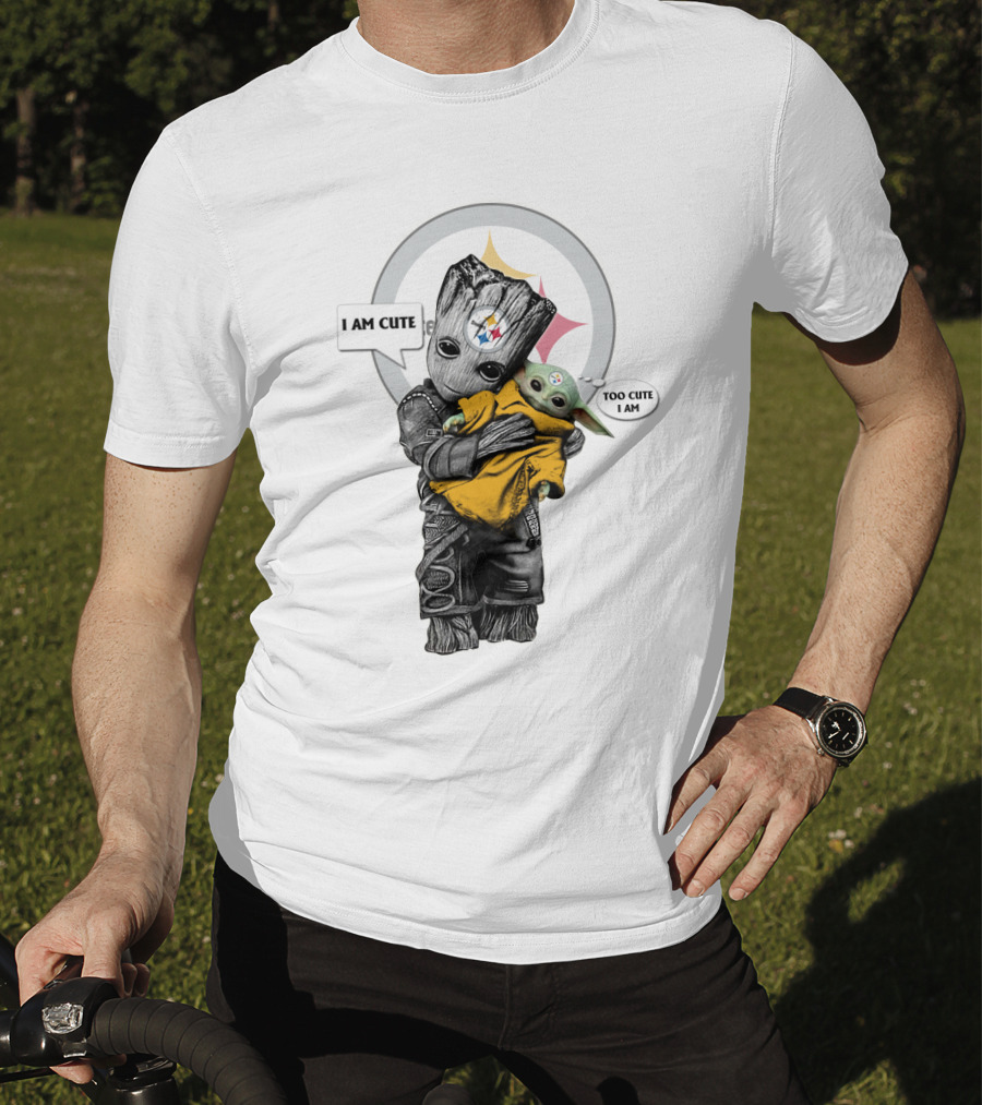 I AM CUTE TOO CUTE I AM Steelers NFL Yoda Groot T-Shirt