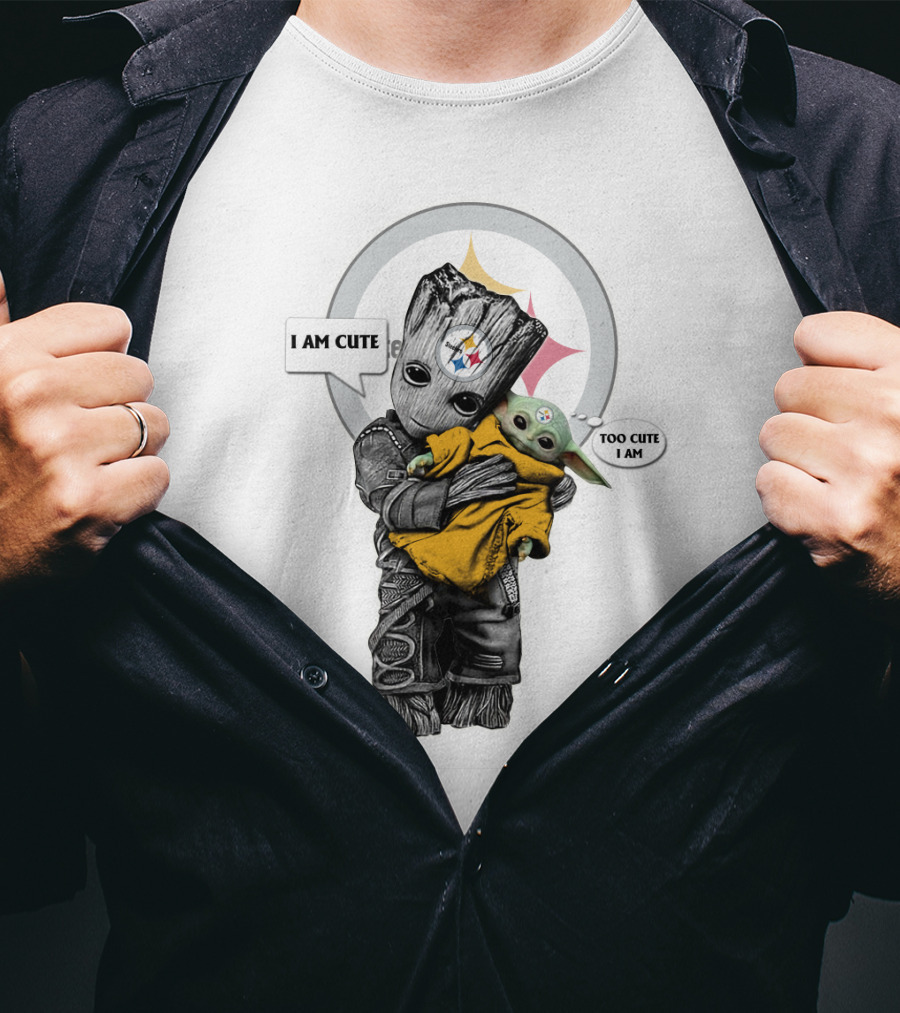 I AM CUTE TOO CUTE I AM Steelers NFL Yoda Groot T-Shirt
