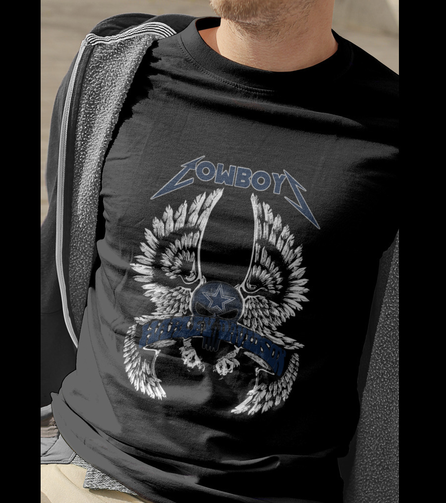Cowboys Harley Davidson Nfl Winged Skull T-Shirt